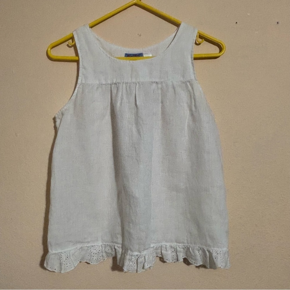 Acrobat White 100% Linen Sleeveless Ruffled Blouse Open Back Size S